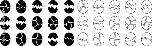 Collection of different cracked egg shell icons showing various break patterns and styles