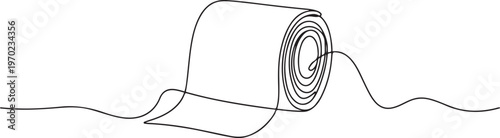 Toilet paper in continuous line art drawing style, Continuous line of paper roll. one line drawing of a roll of printer paper. one line Icon drawing