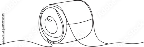 Toilet paper in continuous line art drawing style, Continuous line of paper roll. one line drawing of a roll of printer paper. one line Icon drawing
