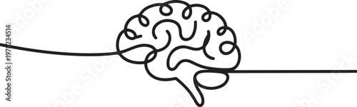 Human brain continuous one line drawing concept of Hand drawn minimalism style, Human brain continuous one line drawing of art vector illustration. one line Icon drawing