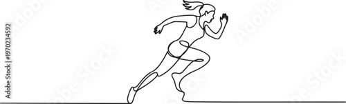 Girl sprinter one line art. Continuous line drawing sports, fitness, physical education, athletics, run, Individual sports, training concept. one line Icon drawing