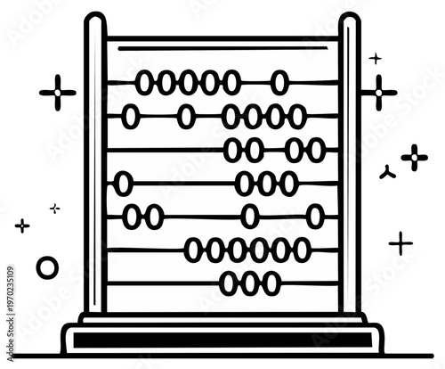 Black and white abacus illustration with math calculation concept, isolated