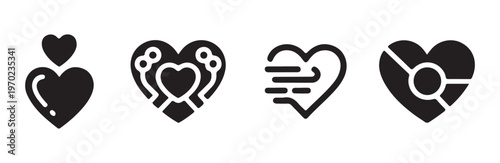 Conceptual heart silhouette icons for love speed and technological medical synchronization