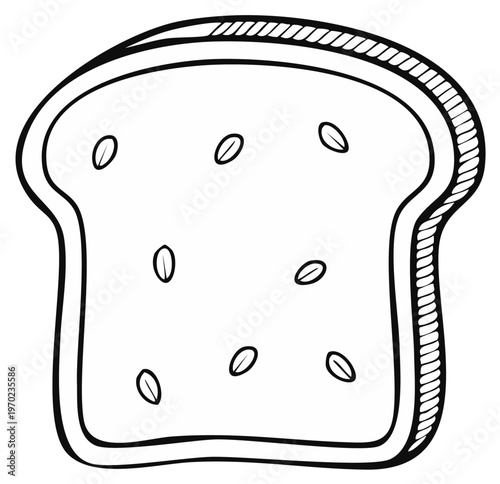 Drawn slice of bread with sesame seeds