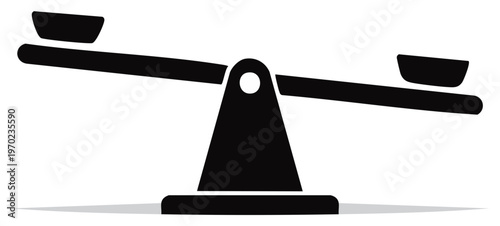 Seesaw Icon: Symbolic Scales, Balance, Weight Equilibrium, Justice in Dark Silhouette