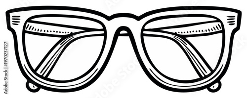 Hand Drawn Classic Eyeglasses Illustration in Black and White Line Art Style