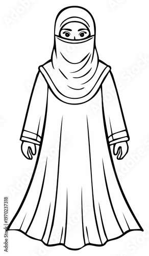 Illustration of a woman wearing a hijab and niqab, a traditional Islamic veil and face covering