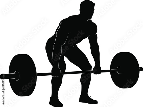 Muscle Man Performing Barbell Deadlift Silhouette Fitness Vector
