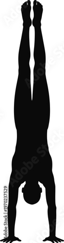 Male Athlete Performing Handstand Silhouette Calisthenics Vector Art
