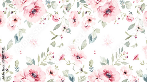 Seamless arrangement of soft pastel and bright floral elements in harmony