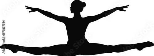 Acrobatic Split Jump Silhouette Gymnast Flexibility Vector Illustration
