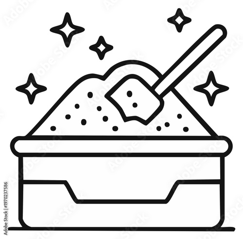 Cat litter box cleaning with scoop and sparkling clean effect