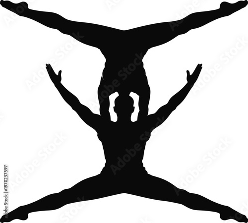 Acrobatic Duo Vertical Balance Silhouette Circus Performers Vector
