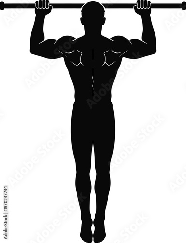 Pull Up Exercise Silhouette Back View Bar Training Vector Art
