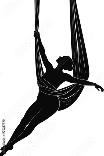 Aerial Silk Yoga Pose Silhouette Graceful Acrobat Performance Art
