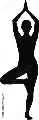 Woman Performing Yoga Tree Pose Silhouette Wellness Exercise
