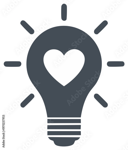 Heart inside glowing lightbulb, concept for creative ideas, love, innovation, inspiration, and solutions