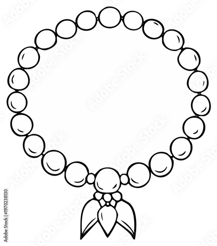 Elegant beaded necklace with pendant, outline illustration