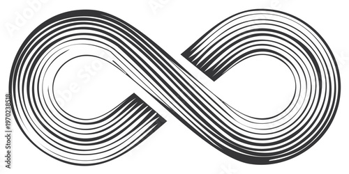 Abstract illustration of an infinity symbol made with stylized black lines on white.