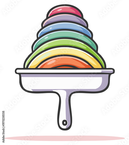Multilayered Rainbow Ice Cream Cone Dessert on a Dish
