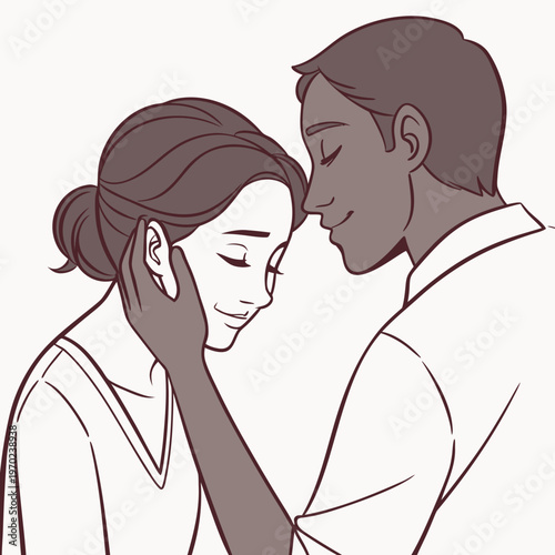 Man touching woman's face couple love affection intimacy