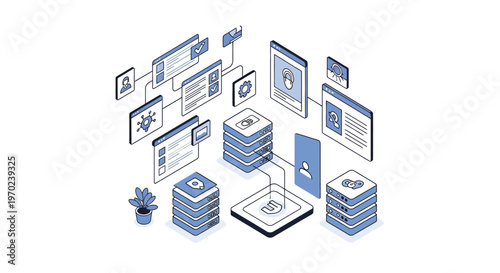 Isometric Cloud Computing and Big Data Infrastructure Network Architecture Illustration