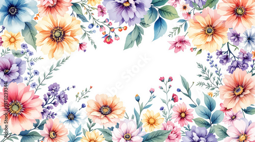 Dreamlike arrangement of spring flowers forming a peaceful and visually pleasing frame