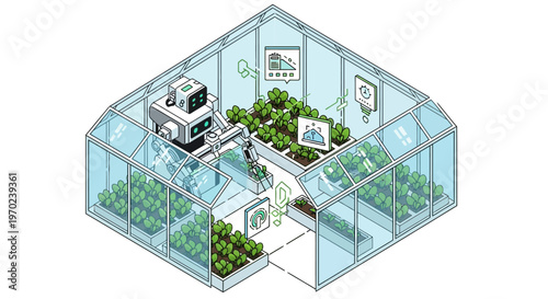 Isometric Smart Greenhouse with Automated Robotic Farming System and Data Visualization for Sustainable AgTech Solutions