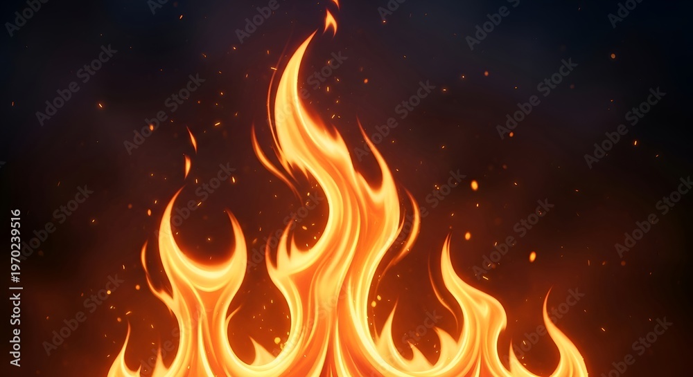 Fototapeta premium Orange flames rising against dark background fire yellow