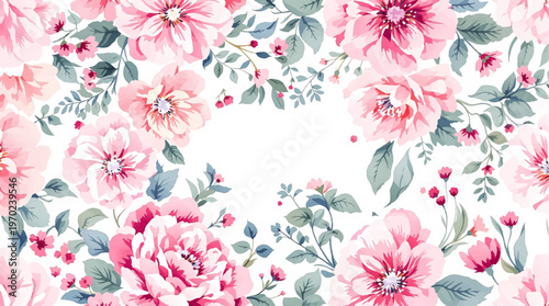 A graceful botanical border combining soft colors and detailed floral illustrations