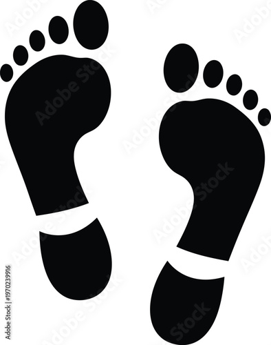 Pair of black footprints with white soles on a plain background