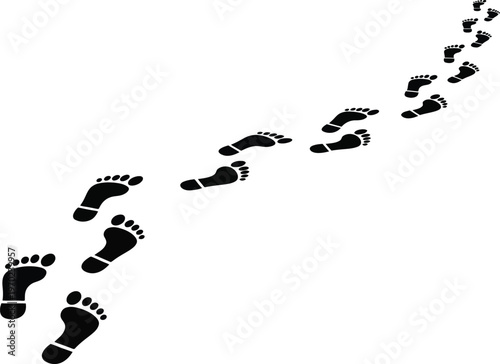A sequence of footprints leading upward and to the right on a plain background
