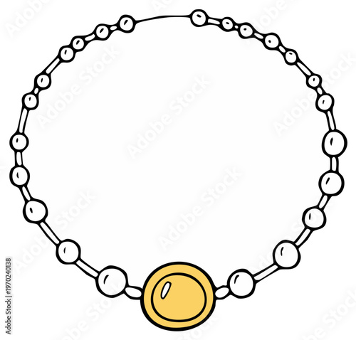 Cartoon beaded necklace with a central gold oval element