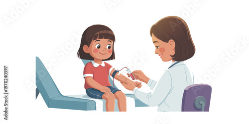 A doctor examining a young girl's ear with a medical instrument Vector