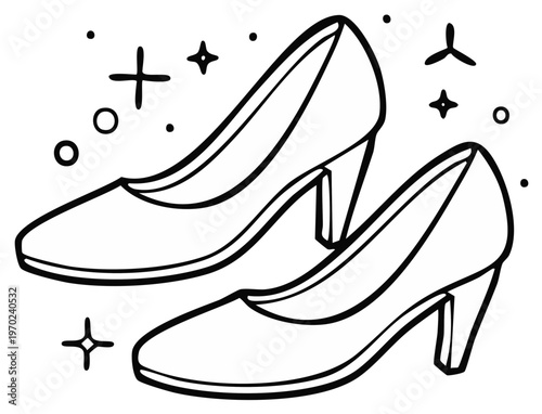 Doodle style illustration of women's dressy shoes with heels and sparkle