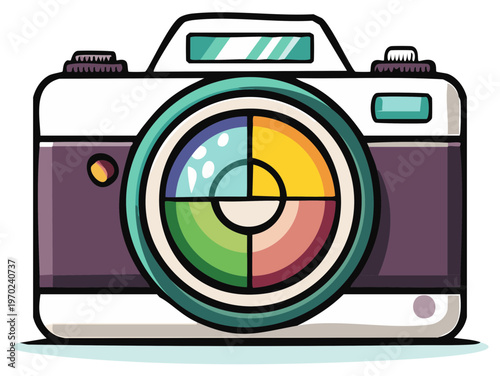 Retro Style Camera with Color Wheel Lens and Flash for Photography Concepts