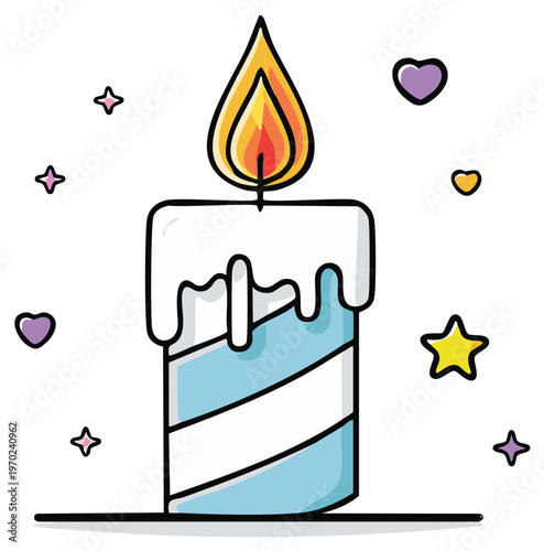 Lighted Decorative Candle with Wax and Stars in Cartoon Style