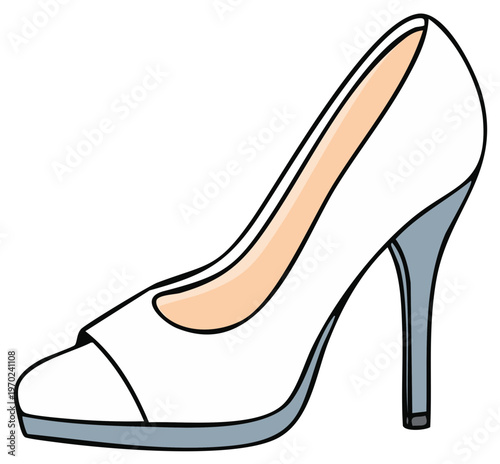Elegant White Stiletto Pump Shoe with Silver Accents Fashion Footwear