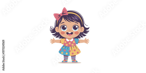 Cheerful young girl holding a school bag and a gift box with a bow Vector