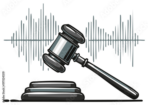 Judge's Gavel and Soundwave Representation Symbolizing Justice and Legal Proceedings