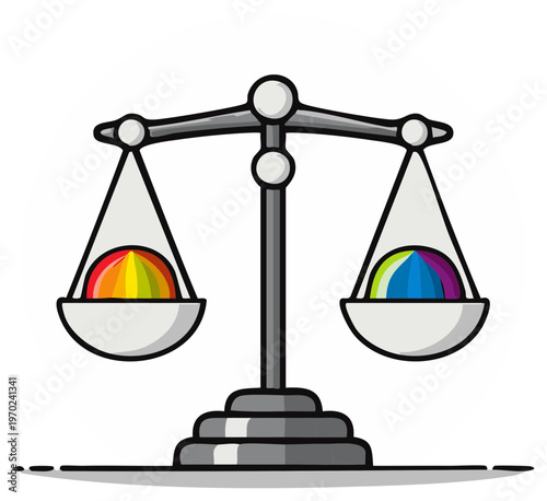 Cartoon Balance Scales Featuring Equality And Differing Color Spectrum Weights Visual
