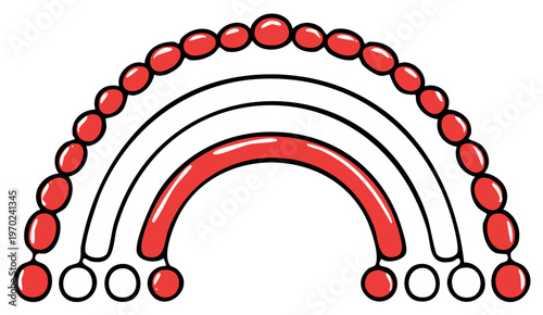 Abstract Red Rainbow Arch Design with Geometric Shapes and Beads