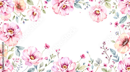 A fresh spring-inspired floral frame filled with colorful blossoms and soft artistic details