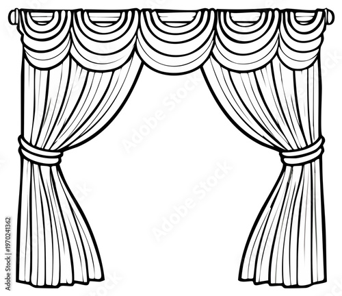 Elegant window curtains, draperies, and valance in black and white