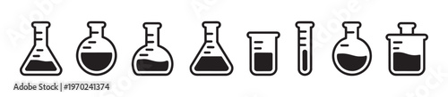 Chemical flask icon laboratory and science equipment symbols in vector illustration