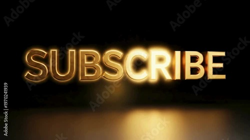 Dynamic golden 'Subscribe' button illuminating a dark background, encouraging audience engagement and online community growth with a vibrant, glowing visual effect