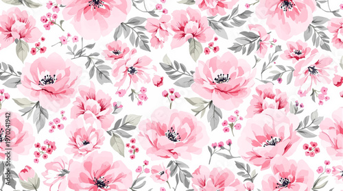 Vibrant watercolor flowers arranged into a seamless botanical pattern full of life