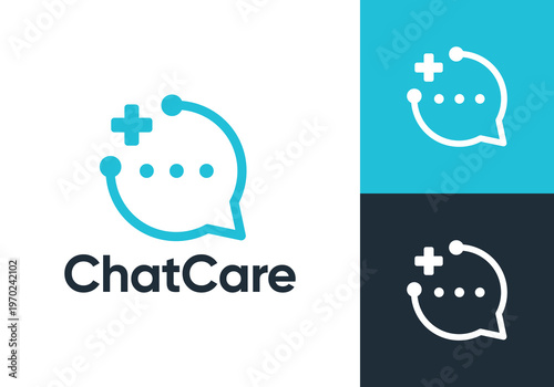 stethoscope and chat logo. technology connection healthcare design concept