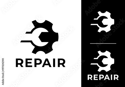 gear and wrench logo. repair and service automotive design concept