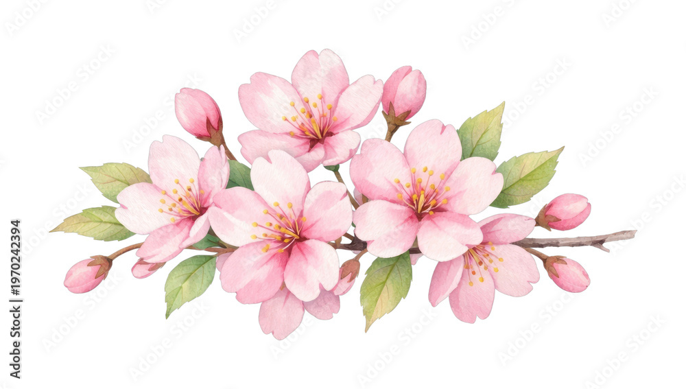 Naklejka premium PNG Delicate watercolor cherry blossom illustration.